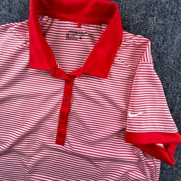 Nike Striped Orange White Polo Short Sleeve Women Dri-Fit Medium Polyester Golf - Picture 1 of 16